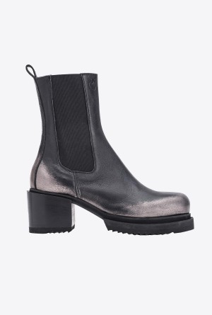 BLACK/GUNMETAL Pinko Laminated leather ankle boots | ZMYMJ47496