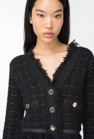 BLACK/GUNMETAL Pinko Short basketweave jacket | SMYNY23524
