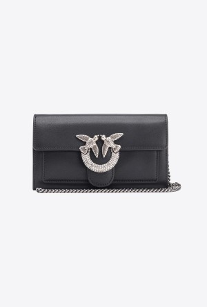 BLACK-OLD SILVER Pinko Love Bag One Wallet with rhinestones | UMYTG75829