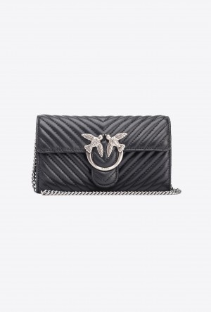 BLACK-OLD SILVER Pinko Love Bag One Wallet Chevron | QMYUV79017
