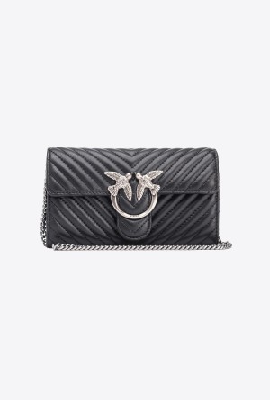 BLACK-OLD SILVER Pinko Love Bag One Wallet Chevron | XMYGW92383