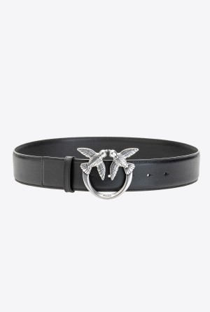 BLACK-OLD SILVER Pinko Love Birds leather belt | YMYVQ30073