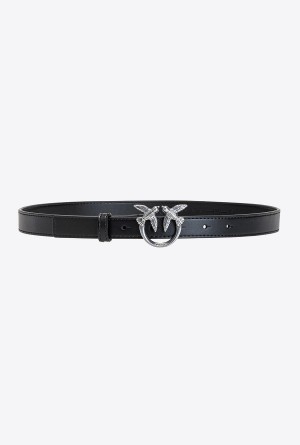 BLACK-OLD SILVER Pinko Love Birds thin leather belt | MYJVR62848