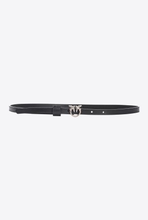BLACK-OLD SILVER Pinko Thin belt with Love Birds buckle 1cm | MYCVG12723