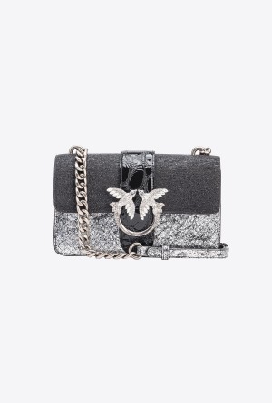 BLACK/SILVER-OLD SILVER Pinko Galleria laminated lizard-print Mini Love Bag One | SMYNY68326