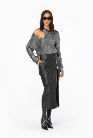 BLACK/SILVER Pinko Laminated fisherman's-rib pullover | DMYVO66092