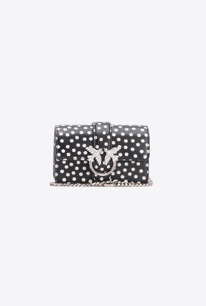 BLACK/WHITE-OLD SILVER Pinko Galleria Micro Love Bag One in polka dot print | YMYVQ46432