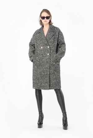 BLACK/WHITE Pinko Double-breasted tweed coat | ZMYNQ54763