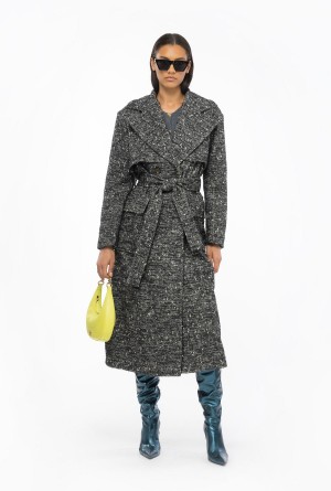 BLACK/WHITE Pinko Double-breasted tweed trench coat | YMYGT44226