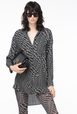 BLACK/WHITE Pinko Long shirt with fluid logo print | MYNEJ51537