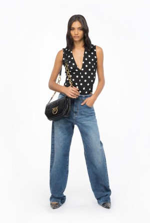 BLACK/WHITE Pinko Low-cut polka-dot bodysuit | XMYBH32240