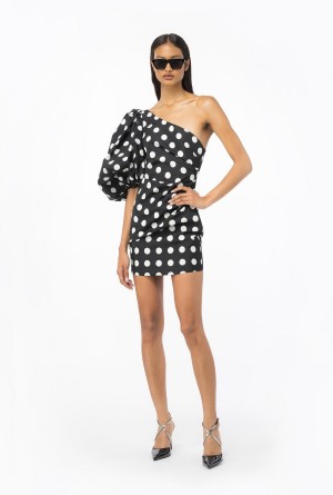 BLACK/WHITE Pinko One-shoulder polka-dot mini dress | GMYEC98187