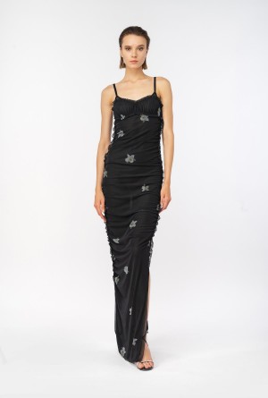 BLACK/WHITE Pinko PINKO Reimagine slim-fit gathered dress by Patrick McDowell | MYJBT49636