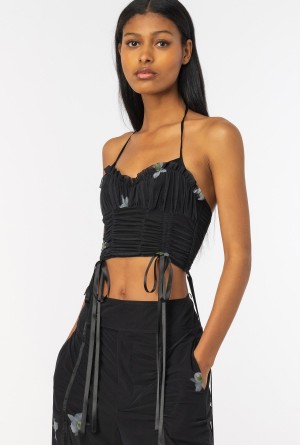BLACK/WHITE Pinko Reimagine orchid-print bustier top by Patrick McDowell | GMYEC29647