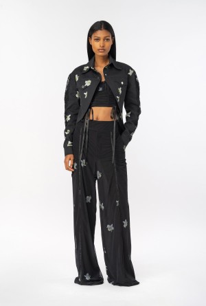 BLACK/WHITE Pinko Reimagine orchid-print jacket by Patrick McDowell | QMYWA18734