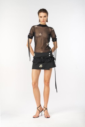 BLACK/WHITE Pinko Reimagine orchid-print mini skirt by Patrick McDowell | MMYFT32337