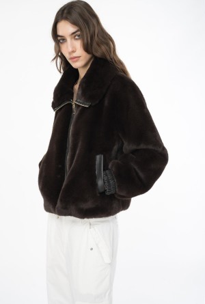 BLACK COFFEE-BROWN Pinko Faux fur bomber jacket | EMYHC24705