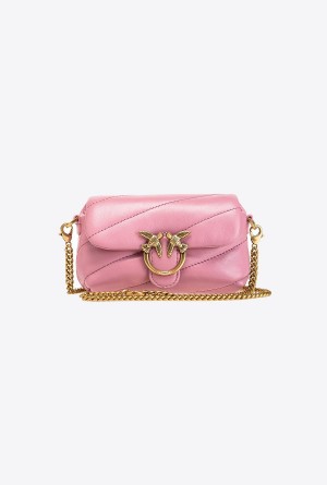 BLUSH PINK-ANTIQUE GOLD Pinko Micro Love Bag Puff Maxi Quilt | MYJZR40325