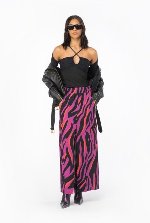 BOUGAINVILLEA/BLACK/ORANGE Pinko Long cargo skirt with psychedelic zebra print | ZMYNQ97300
