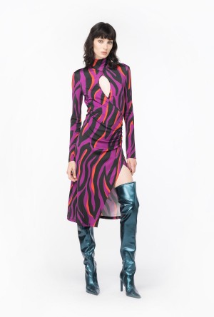 BOUGAINVILLEA/BLACK/ORANGE Pinko Slim-fitting dress with psychedelic zebra print | ZMYNQ91972