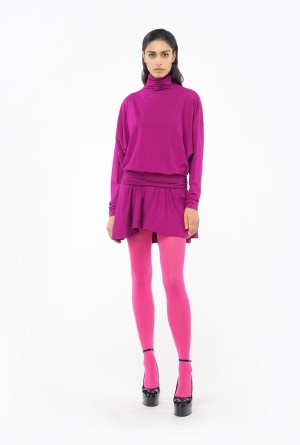 BOUGAINVILLEA PURPLE Pinko Flowing jersey turtleneck mini dress | AMYDF13334