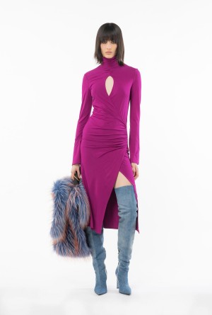 BOUGAINVILLEA PURPLE Pinko Flowing jersey midi dress | DMYKV70260