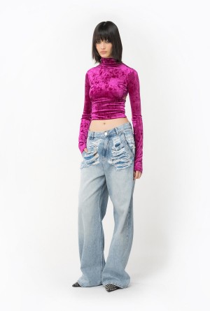 BOUGAINVILLEA PURPLE Pinko High-neck velvet sweater | MMYFT25451