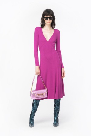 BOUGAINVILLEA PURPLE Pinko Plated knit midi dress | MYEGJ88380