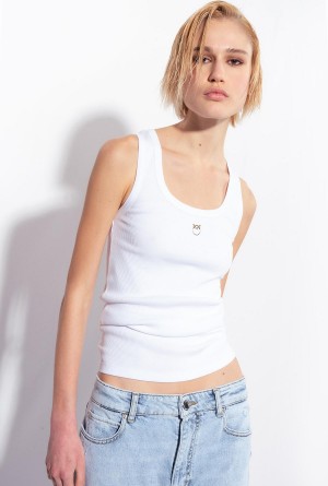 BRIGHT WHITE Pinko Tank top with Love Bird embroidery | MYZPD70206