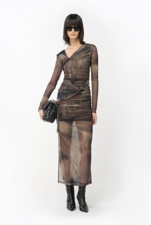 BROWN/GREEN Pinko Long tie-dye tulle dress | MYJKU10267