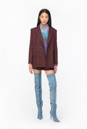 BURGUNDY/BLACK Pinko Prince-of-Wales flannel blazer | MYQCS80586