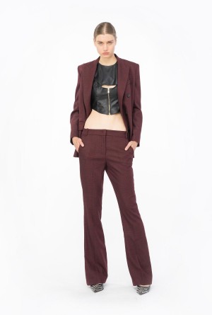 BURGUNDY/BLACK Pinko Prince-of-Wales flannel trousers | YMYVQ56821