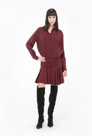 BURGUNDY-PORT ROYALE Pinko Jacquard shirt dress with fluid logo | PMYQX21542