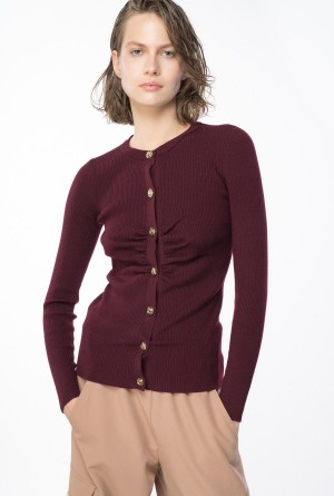 BURGUNDY-PORT ROYALE Pinko Slim-fit ribbed cardigan | TMYWZ78446