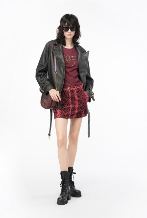BURGUNDY-PORT ROYALE Pinko T-shirt with Love Birds embroidery | GMYUC93844