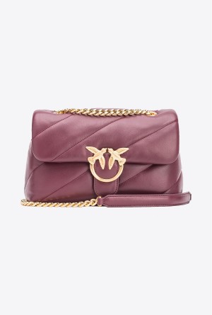 BURGUNDY - WINDSOR WINE-BRUSHED GOLD Pinko Galleria Classic Love Bag Puff | EMYHC88095