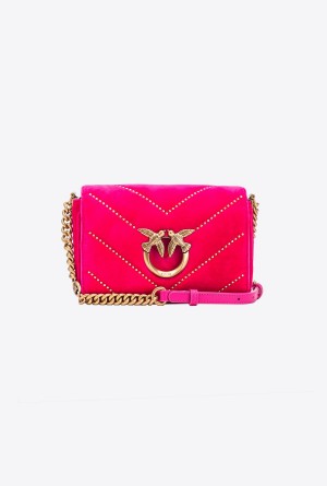 CHERRY-ANTIQUE GOLD Pinko Mini Love Bag Click in velvet with studs | QMYWA41508