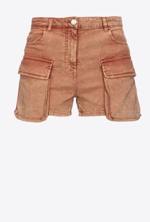 CHESTNUT/COGNAC BROWN Pinko Marbled drill cargo shorts | AMYDF30263