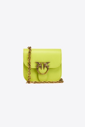 CITRON YELLOW-ANTIQUE GOLD Pinko Micro Love Bag Bell in leather | MMYHR47012