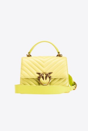 CITRON YELLOW-ANTIQUE GOLD Pinko Mini Love Bag Top Handle Light Chevron | MYZPD20374