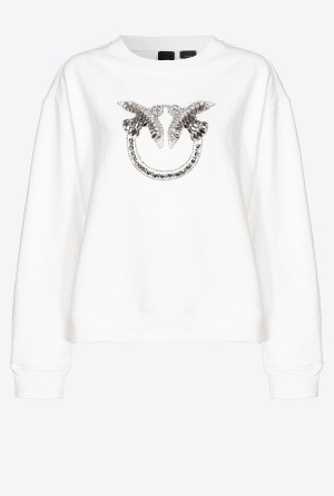 CLOUD WHITE Pinko Sweatshirt with Love Birds embroidery | MYICD73259