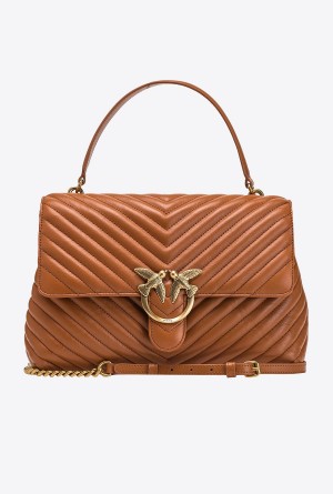 COGNAC-ANTIQUE GOLD Pinko Big Lady Love Bag Puff Chevron | MYIIZ86341