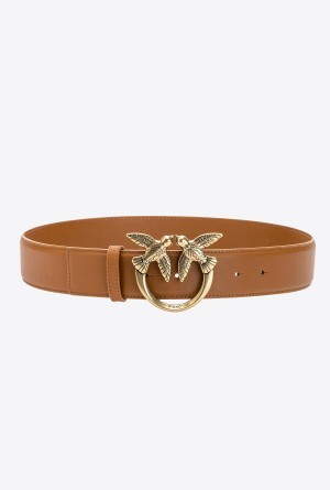COGNAC-ANTIQUE GOLD Pinko Love Birds leather belt | EMYHC21393