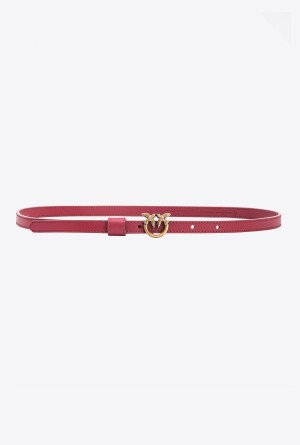 DARK RED-ANTIQUE GOLD Pinko Thin belt with Love Birds buckle 1cm | QMYWA54166