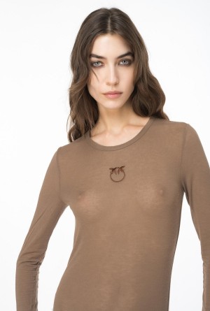 DARK EARTH Pinko Long-sleeved sweater with Love Birds embroidery | MYNEJ94502