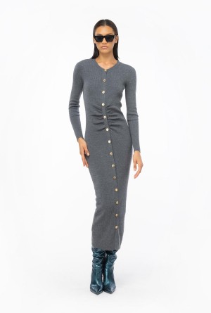 DARK GREY Pinko Long ribbed knit dress | MMYFT16093