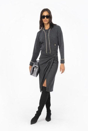 DARK GREY Pinko Rhinestoned wool cardigan | ZMYNQ77261