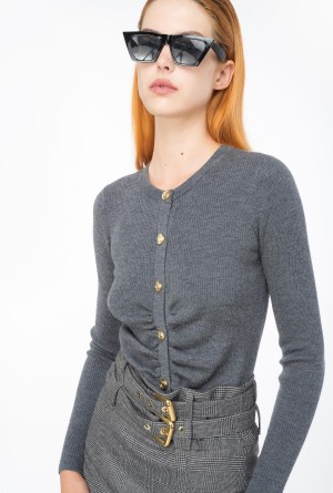 DARK GREY Pinko Slim-fit ribbed cardigan | MYCVG88599