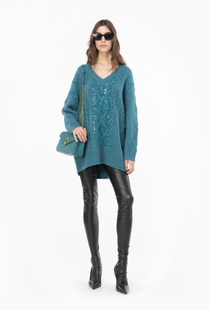 DARK LAKE GREEN Pinko Multi cable-knit dress | QMYUV37861