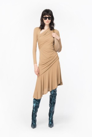 DARK LATTE Pinko Asymmetric midi dress | LMYTR90909